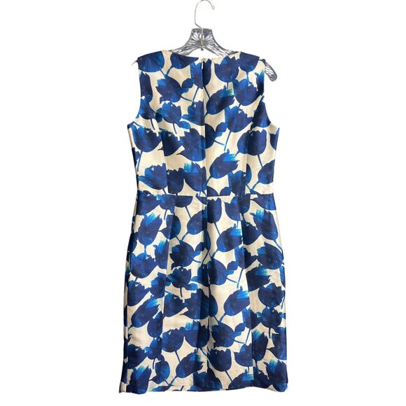 Silk Oscar De La Renta Blue Floral Dress Size 10 - Picture 2 of 10